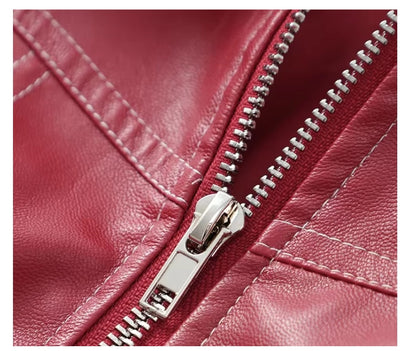 Mila - Oversized Red Leather Bomber Jacket