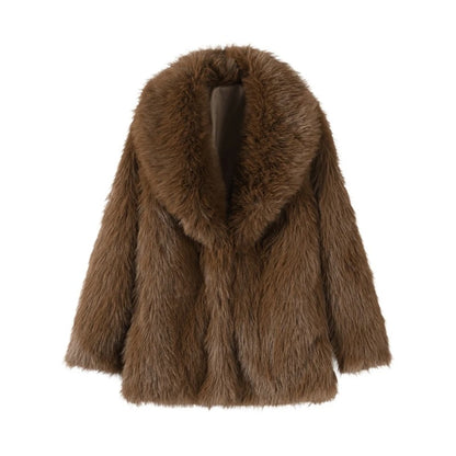 Thea - Brown Faux Fur Long Jacket