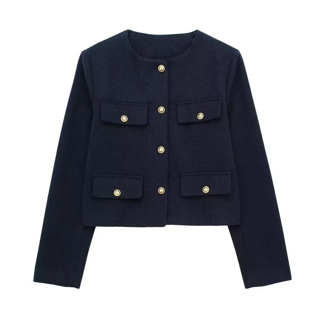 Mera - Jacket in Wool Blend with Gold Decorative Buttons